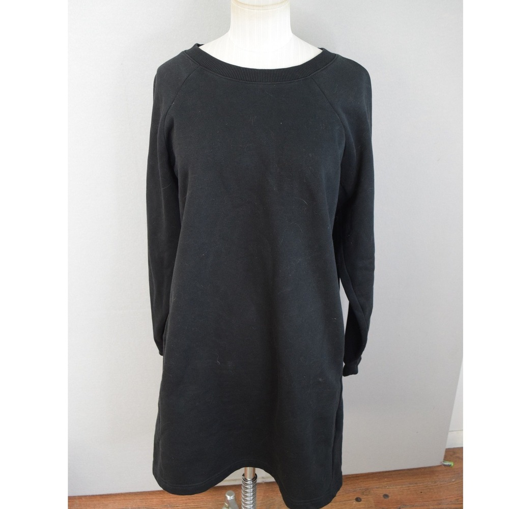 Pact Sweatshirt Dress Large Black Organic Cotton Fleece Pockets Womens Casual